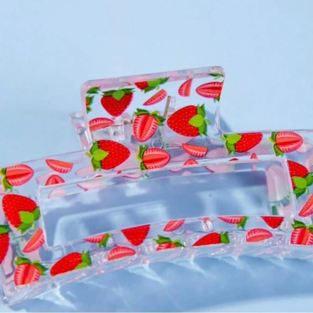 Large Acrylic Strawberry Print Hair Claw Clip